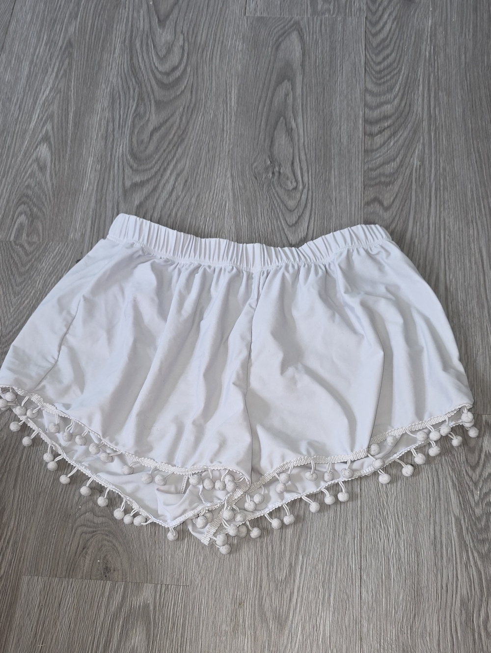 121 - SHEIN White Pom-Pom Trim Swim Coverup Shorts